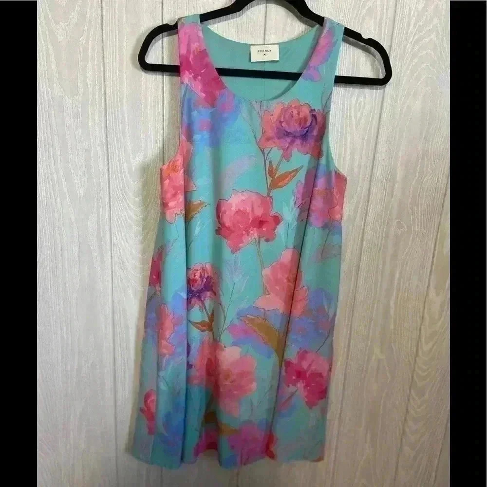 Everly  Aqua and Pink Floral Dress Size M